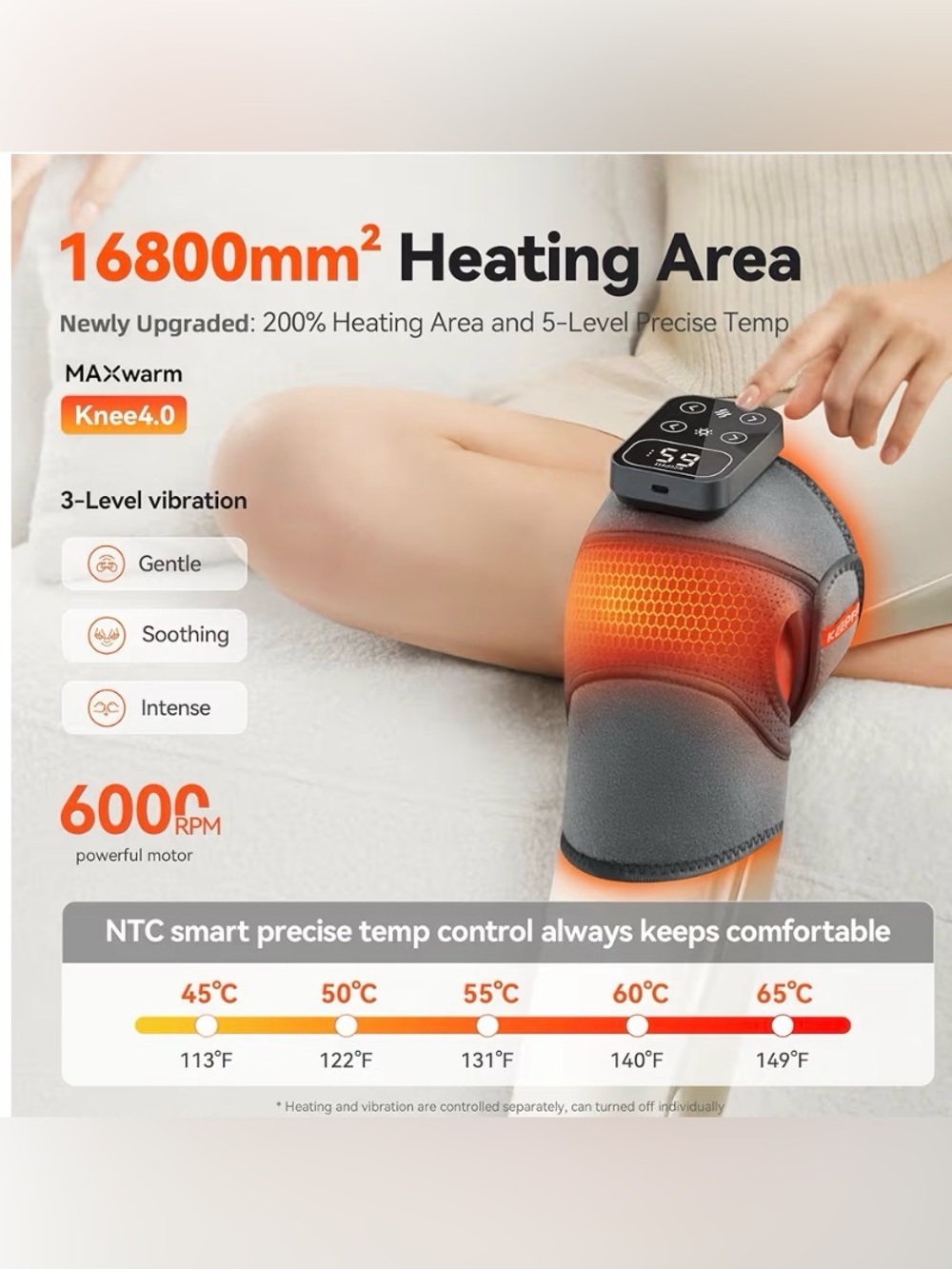Cordless Knee Massager with Heat Vibration for Pain Relief